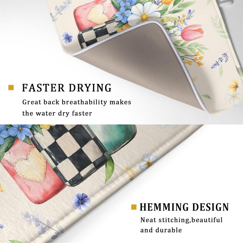 Giwawa Spring Flower Vases Dish Drying Mat for Countertop, 18"x24" Watercolor Floral Mason Jar Dish Drainer Mats, Wildflower Botanical Fast Dry Microfiber Large Dish Drying Pad Decoration - Image 3