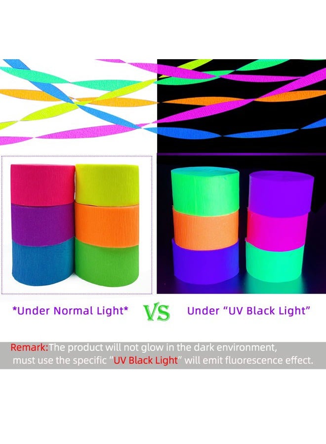 WELITTCON 600 feet Glow Crepe Paper Streamers UV Glow Party Neon Streamer Decorations Glow in The Dark Black Light Reactive Fluorescent Neon Paper Party Streamers Wedding Birthday Blacklight Party Supplies - Image 3