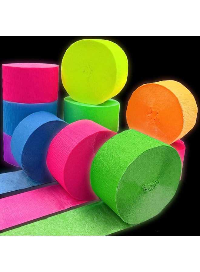 WELITTCON 600 feet Glow Crepe Paper Streamers UV Glow Party Neon Streamer Decorations Glow in The Dark Black Light Reactive Fluorescent Neon Paper Party Streamers Wedding Birthday Blacklight Party Supplies - Image 1