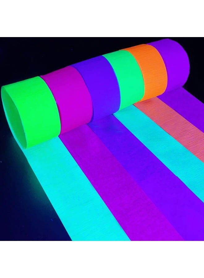 WELITTCON 600 feet Glow Crepe Paper Streamers UV Glow Party Neon Streamer Decorations Glow in The Dark Black Light Reactive Fluorescent Neon Paper Party Streamers Wedding Birthday Blacklight Party Supplies - Image 2