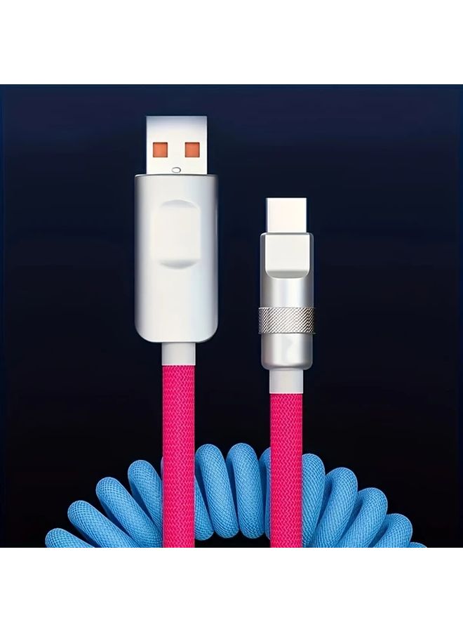 Green Gray 120W USB C Fast Charging Cable Spring Braided Stretchable Travel - Image 3