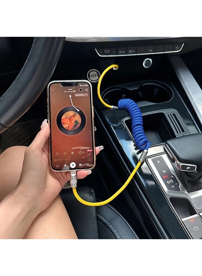 Green Gray 120W USB C Fast Charging Cable Spring Braided Stretchable Travel - Image 4