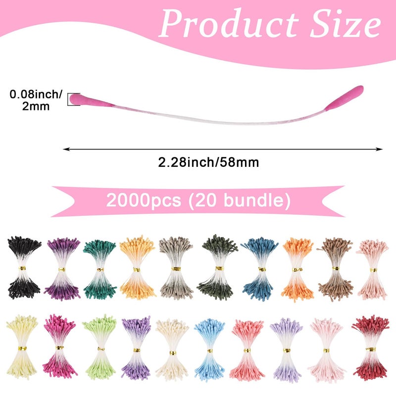 CCINEE 2000pcs Floral Stamens for Flowers, 3mm Artificial Flower Stamens Pistil for Flower Buds Craft Making Decoratiaon DIY Floral Picks Embellishments 20 Colors - Image 2