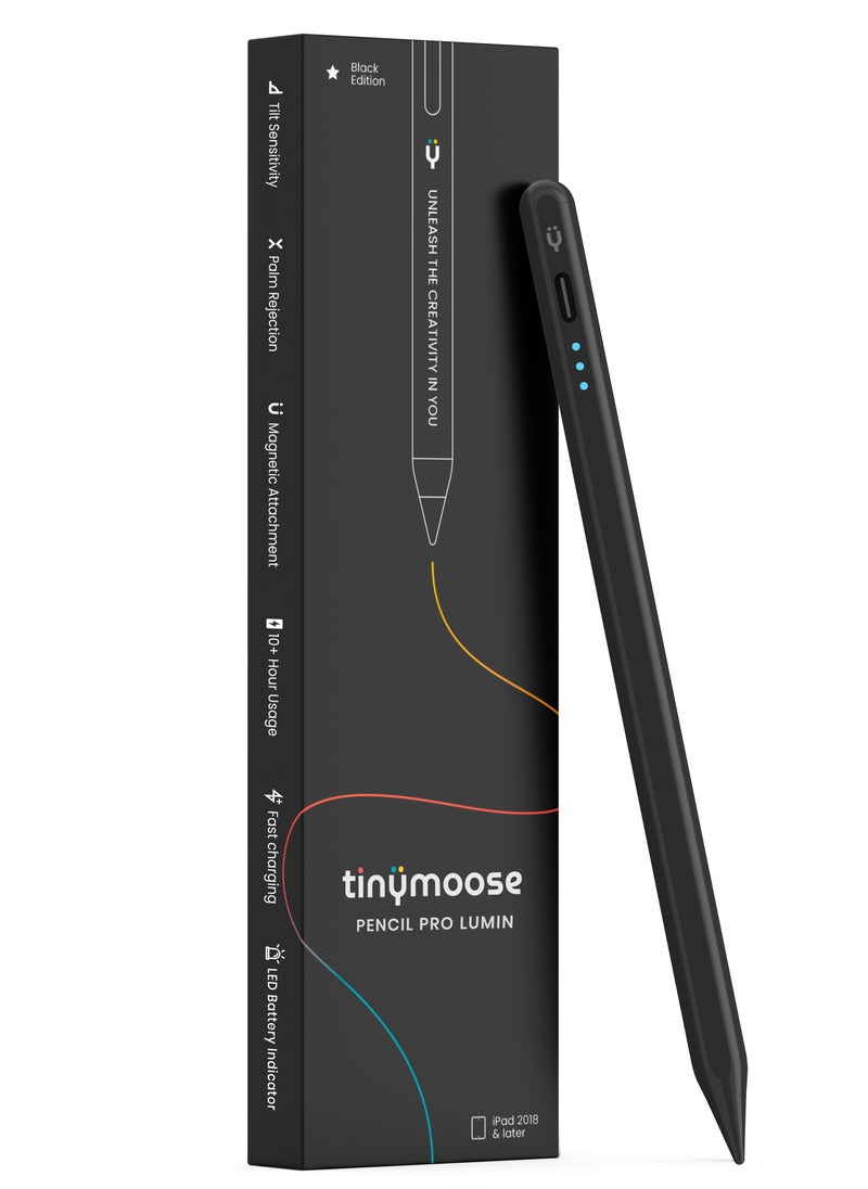 TinyMoose - Active Digital Stylus Pen Pencil Pro Lumin 2nd generation iPad Pen with Fast Charging & Palm Rejection For Apple iPad 2018 and Later Black Edition - Image 1