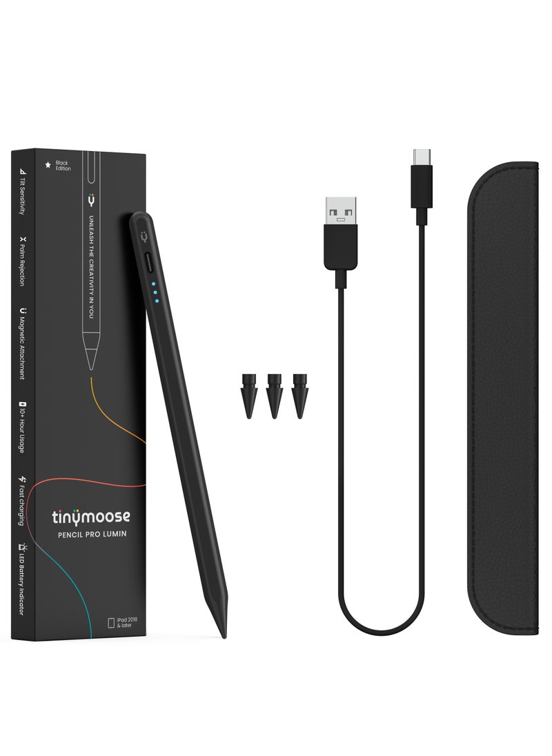 TinyMoose - Active Digital Stylus Pen Pencil Pro Lumin 2nd generation iPad Pen with Fast Charging & Palm Rejection For Apple iPad 2018 and Later Black Edition - Image 1