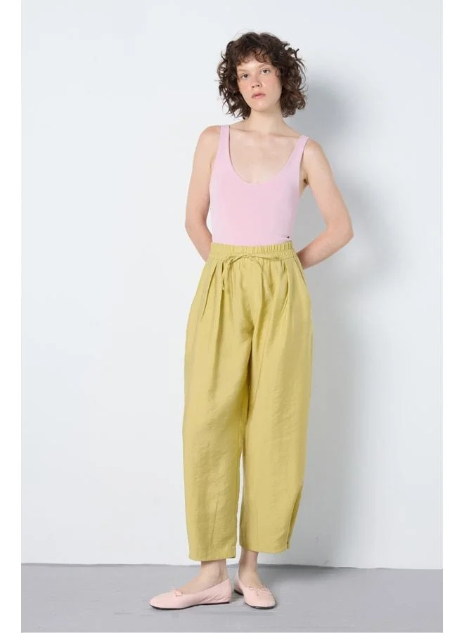 mina aise Women's Olive Green Premium Fabric Oversized Pants 31085.