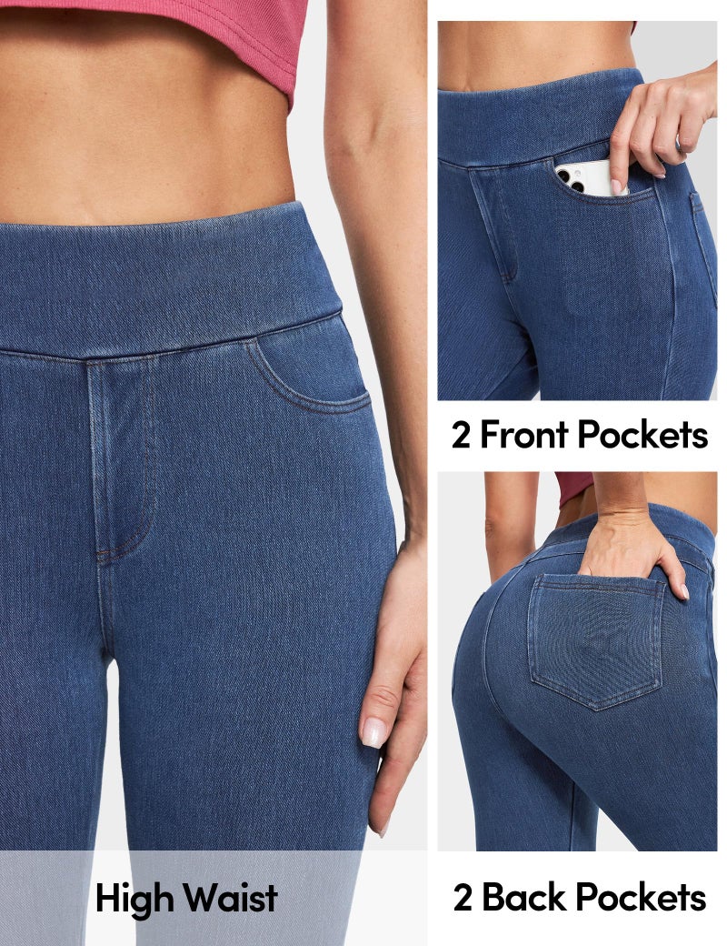 IUGA Stretchy Jeans for Women High Waist Jeggings Tummy Control Skinny Jeans Pull on Leggings with Pockets Trendy Casual(Stormy Blue, Medium, New) - Image 3