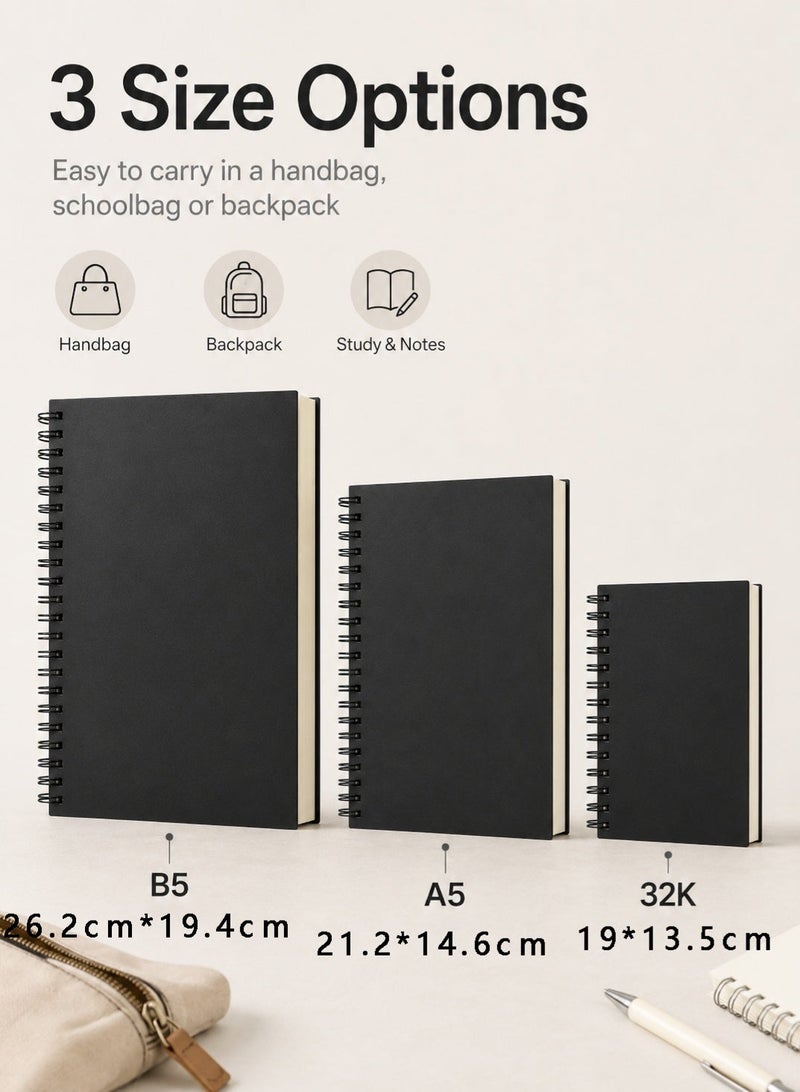 NIIMBOT 1 Piece Blank Spiral Notebook A5, Black Soft Cover White Paper Sketch Book with Thick Paper, 100 Pages 50 Sheets for Creative Writing and Drawing, Travel Journal Diary for Work Notes Study Planner, 21.2 x 14.2 cm - Image 2