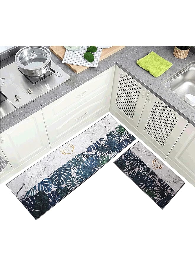 هوم كونسيبت 2 قطعة سجادة أرضية مطبخ مضادة للانزلاق أبيض أخضر 122 × 40 سم بالإضافة إلى 60 × 40 سم - Image 1
