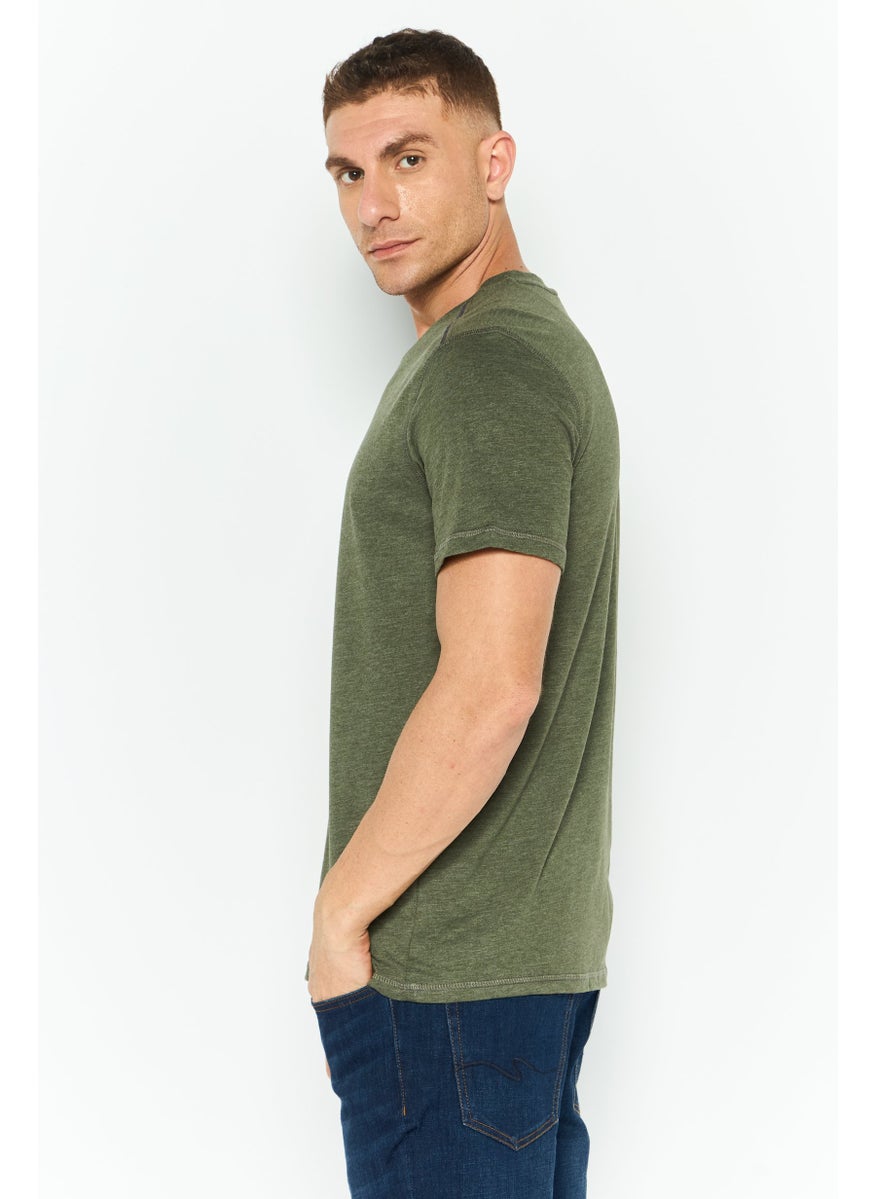 Company Eighty One - Men V Neck Short Sleeves Plain T-Shirt, Dark Olive - Image 1