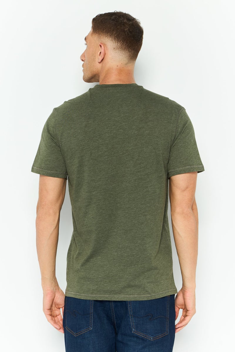 Company Eighty One Men V Neck Short Sleeves Plain T-Shirt, Dark Olive - Image 3