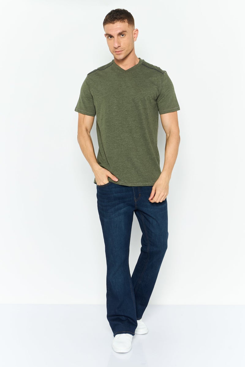 Company Eighty One Men V Neck Short Sleeves Plain T-Shirt, Dark Olive - Image 2