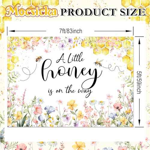 Mocsicka Bee Baby Shower Backdrop Honey Bee Girl Baby Shower Background A Little Honey is On The Way Party Decoration Photo Booth Props (7x5ft) - Image 4
