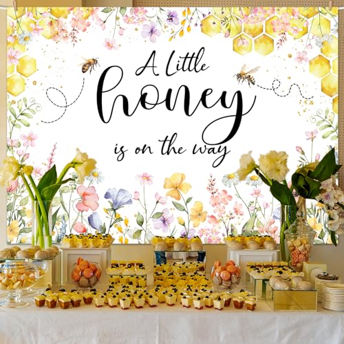 Mocsicka Bee Baby Shower Backdrop Honey Bee Girl Baby Shower Background A Little Honey is On The Way Party Decoration Photo Booth Props (7x5ft) - Image 2