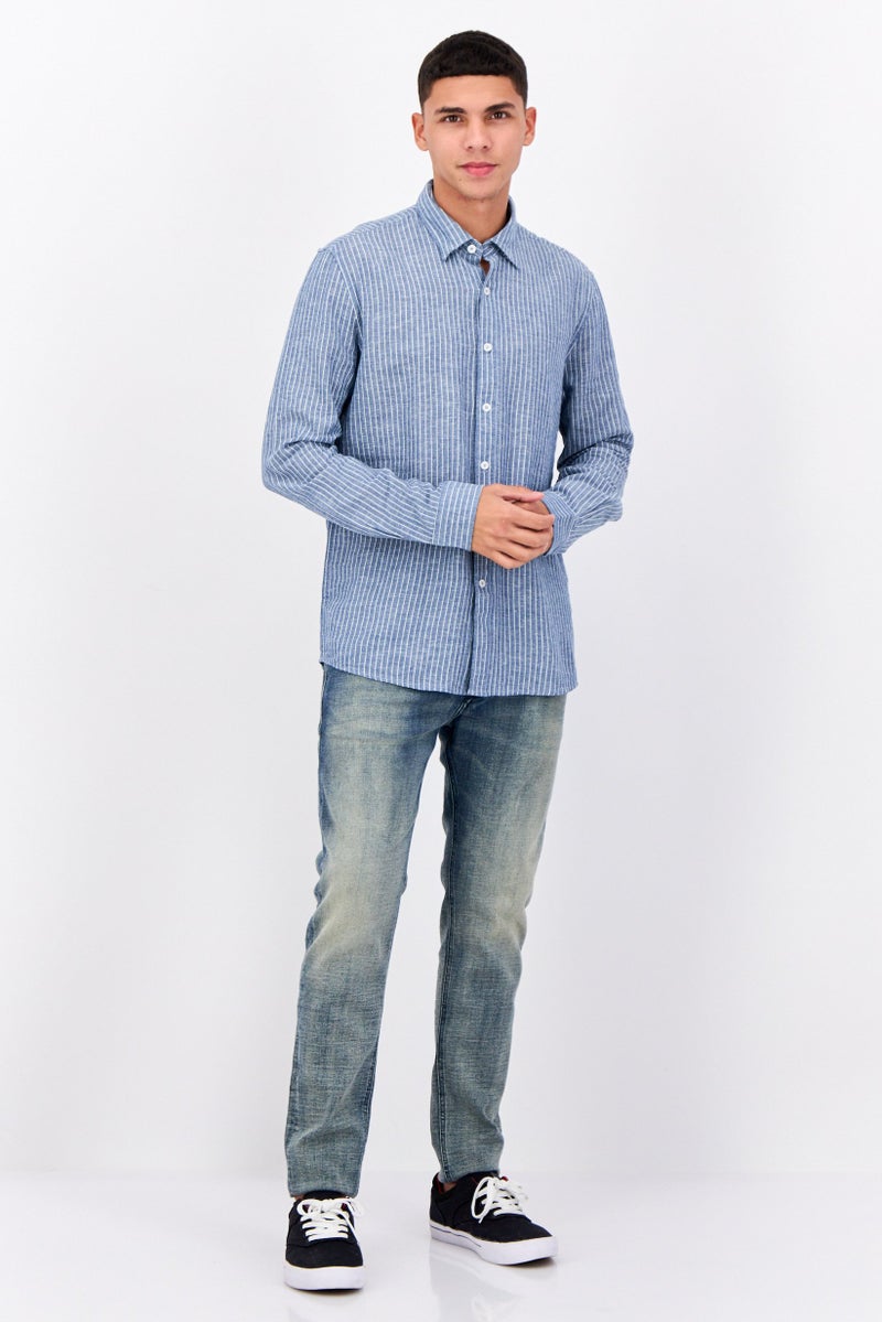 Peter Werth قميص رجالي عادي بأكمام طويلة بنمط خطوط، متعدد الألوان - Image 4