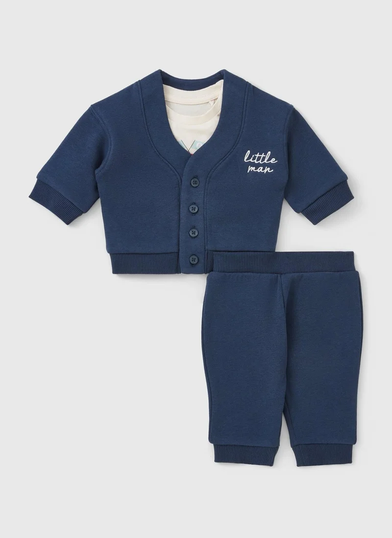 Matalan 3 Piece Baby Navy Little Racer Man Sweatshirt & Jogging Bottoms Set