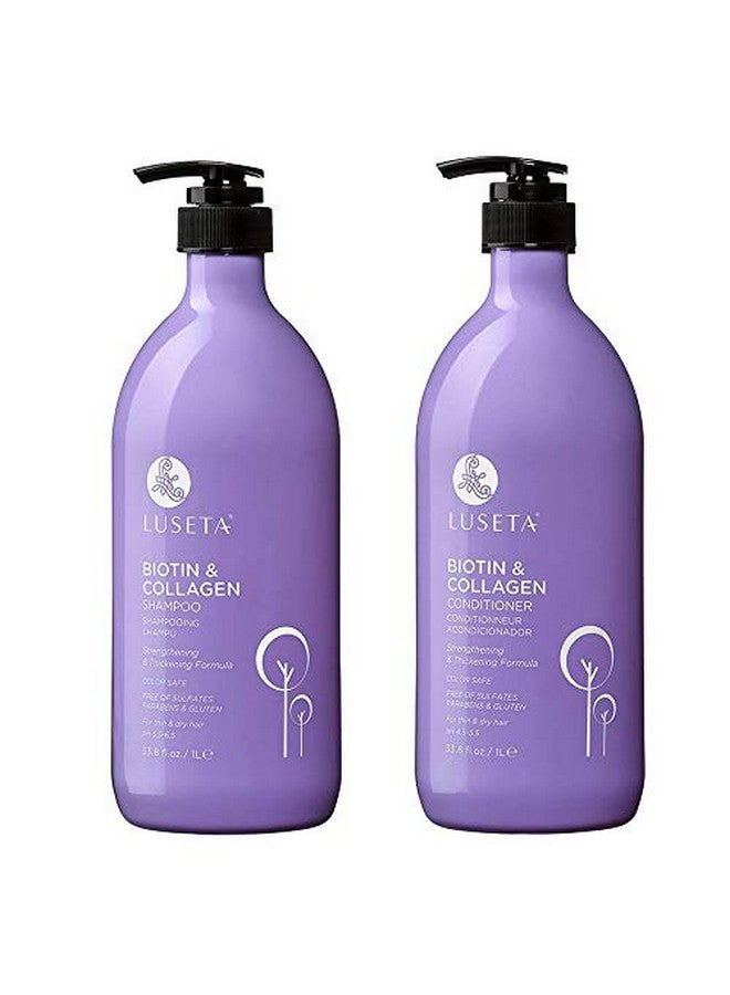 L LUSETA مجموعة شامبو وبلسم البيوتين والكولاجين، شامبو مكثف لتساقط الشعر ونمو الشعر السريع، خالٍ من الكبريتات والبارابين، آمن على الكيراتين والصبغة، 2 × 33.08 أونصة - Image 1