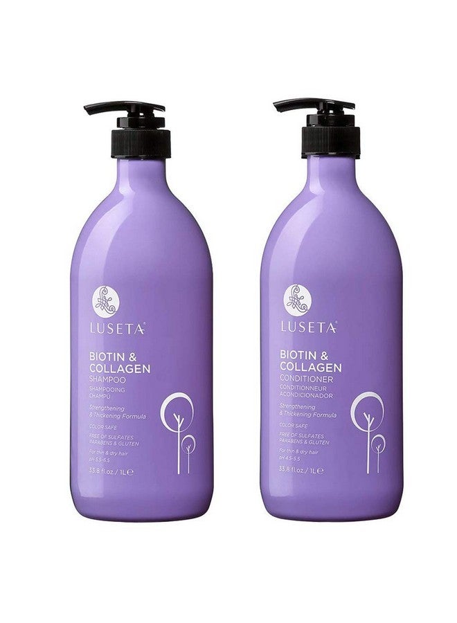 L LUSETA مجموعة شامبو وبلسم البيوتين والكولاجين، شامبو مكثف لتساقط الشعر ونمو الشعر السريع، خالٍ من الكبريتات والبارابين، آمن على الكيراتين والصبغة، 2 × 33.08 أونصة - Image 2