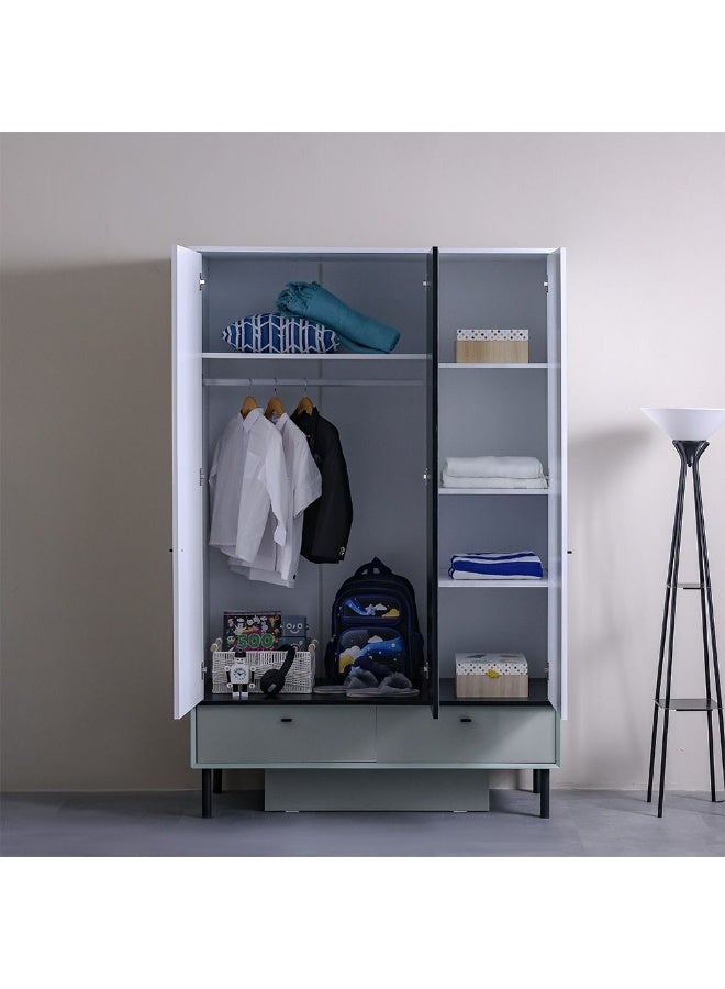 DANUBE HOME Petra 3-Door Swing Door Wardrobe with 2 Drawers & Mirror - Stylish White & Grey Engineered Wood Furniture for Bedroom Storage - Size: L200.4xW53xH130cm - Ideal Wardrobe Solution! - Image 2