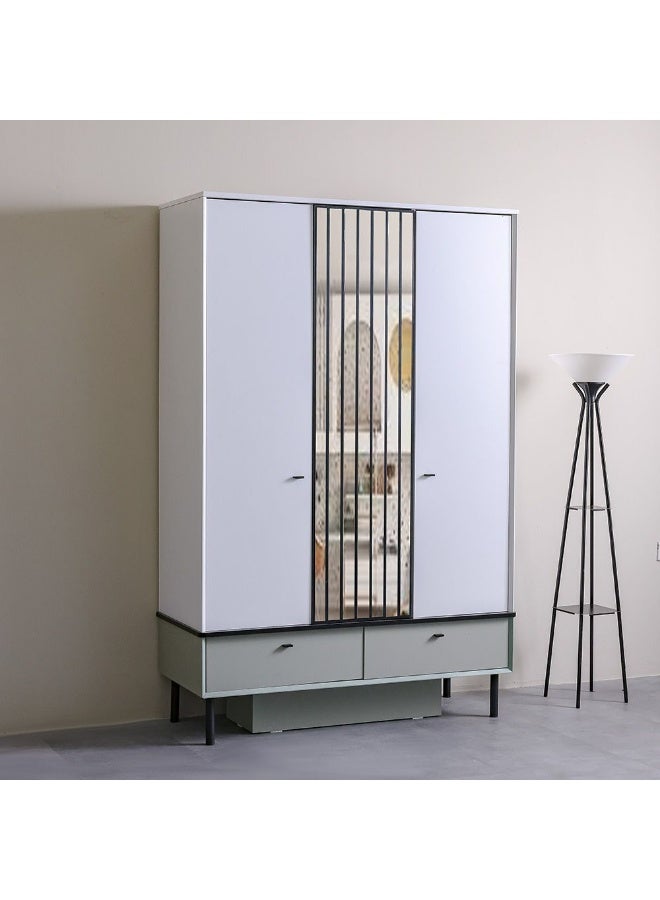 DANUBE HOME Petra 3-Door Swing Door Wardrobe with 2 Drawers & Mirror - Stylish White & Grey Engineered Wood Furniture for Bedroom Storage - Size: L200.4xW53xH130cm - Ideal Wardrobe Solution! - Image 1