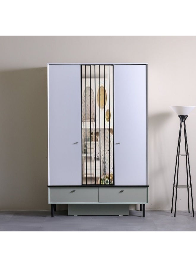 DANUBE HOME Petra 3-Door Swing Door Wardrobe with 2 Drawers & Mirror - Stylish White & Grey Engineered Wood Furniture for Bedroom Storage - Size: L200.4xW53xH130cm - Ideal Wardrobe Solution! - Image 3