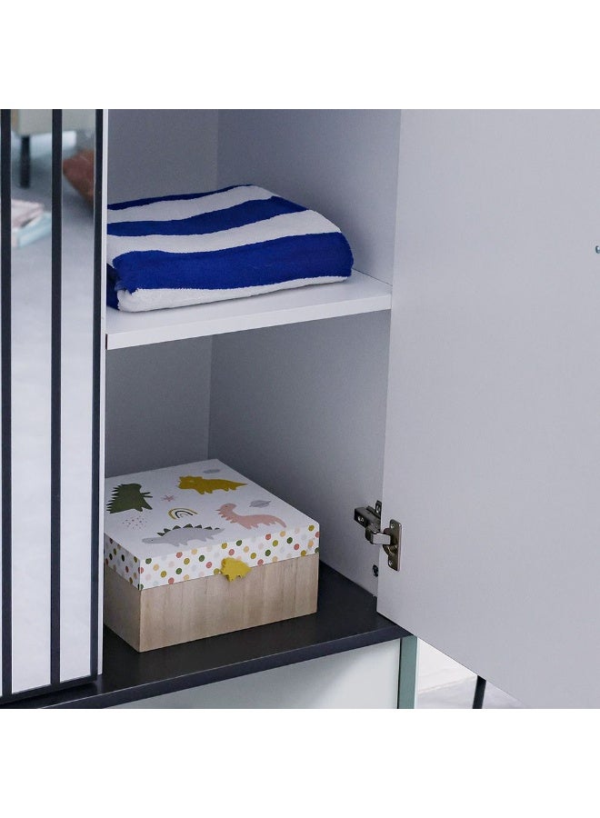 DANUBE HOME Petra 3-Door Swing Door Wardrobe with 2 Drawers & Mirror - Stylish White & Grey Engineered Wood Furniture for Bedroom Storage - Size: L200.4xW53xH130cm - Ideal Wardrobe Solution! - Image 5