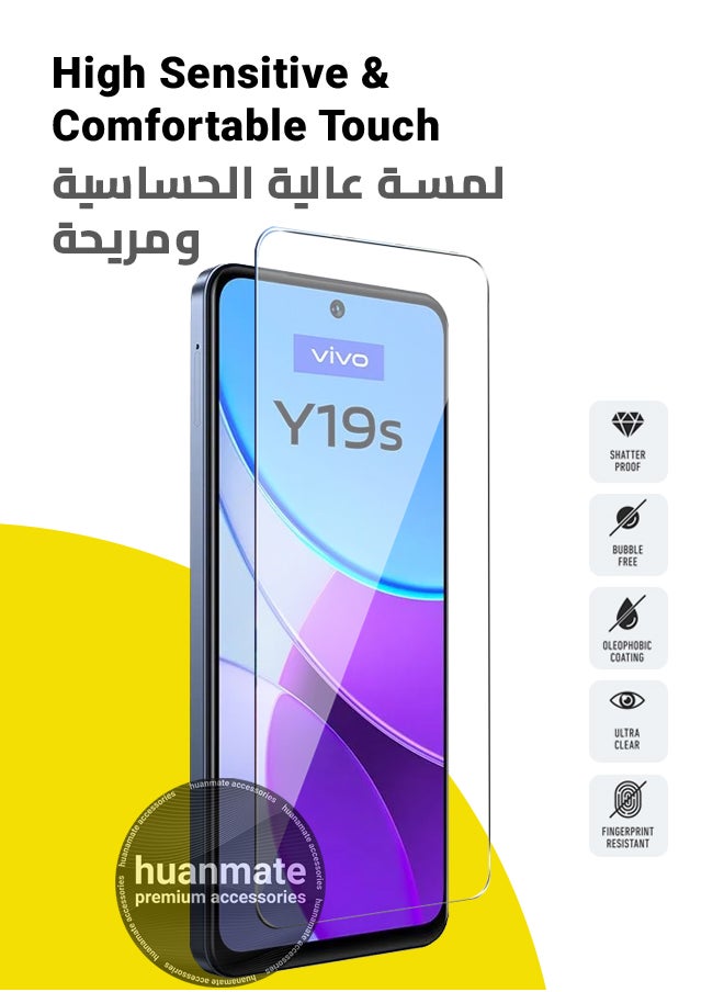 huanmate - 2 Pieces Vivo Y19s Tempered Glass Screen Protector – High Transparency, Delicate Touch, Anti-Explosion, Smooth Arc Edges, Easy Installation, Screen Protector for Vivo Y19s - Image 1