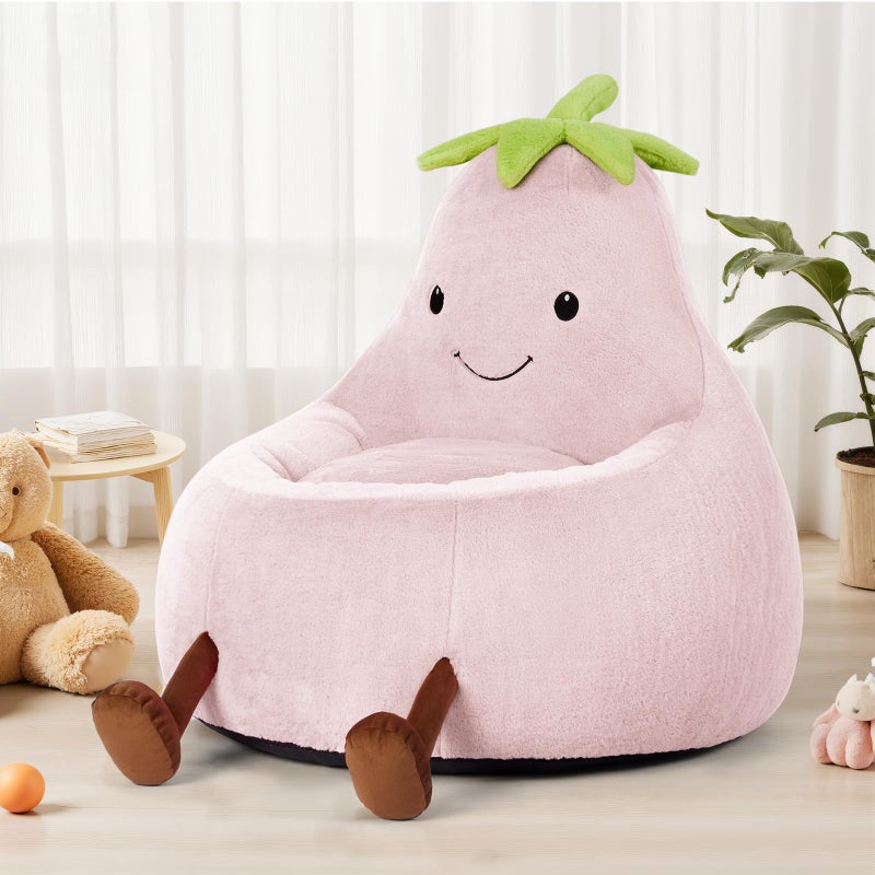 DUMOS Kids Bean Bag Chair, Stuffed Toddler Couch with Faux Rabbit Fur Cover for Teens & Kids, Comfy Lazy Sofa Chair for Reader, Living Room, Bedroom, Aged 4-12 Years, 31 Inch, Pink - Image 2