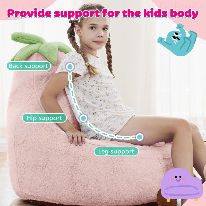 DUMOS Kids Bean Bag Chair, Stuffed Toddler Couch with Faux Rabbit Fur Cover for Teens & Kids, Comfy Lazy Sofa Chair for Reader, Living Room, Bedroom, Aged 4-12 Years, 31 Inch, Pink - Image 4
