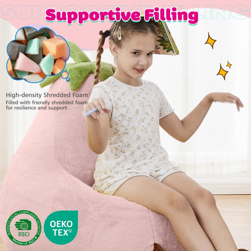 DUMOS Kids Bean Bag Chair, Stuffed Toddler Couch with Faux Rabbit Fur Cover for Teens & Kids, Comfy Lazy Sofa Chair for Reader, Living Room, Bedroom, Aged 4-12 Years, 31 Inch, Pink - Image 3