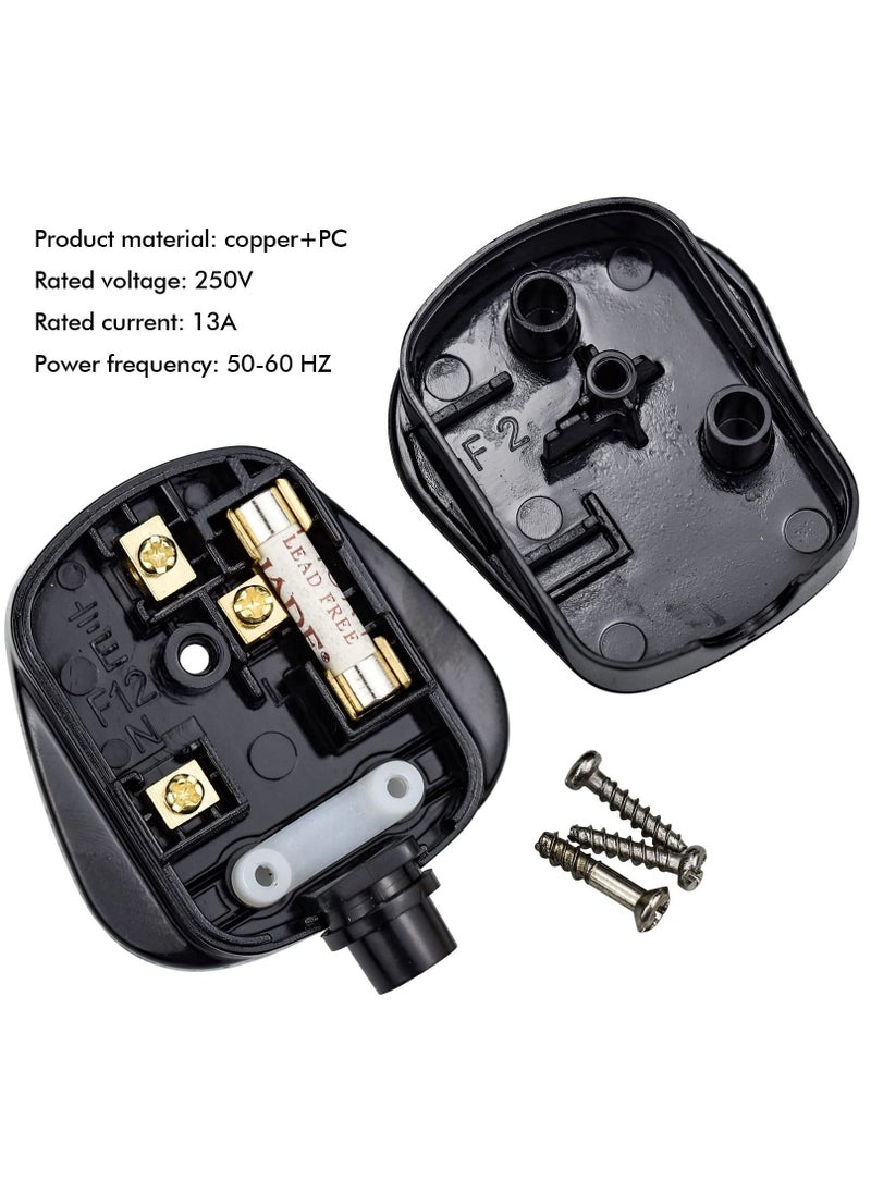 3 Pin UK Plug 13A Fused 250V Mains Plugs, UK Mains Plug for 13A 250V Black 3 Pin Plug 50-60 Hz (2Pcs)  - Image 2