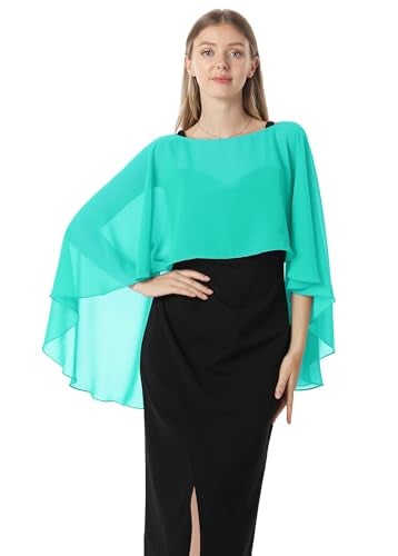Hotshawl كابليت هوتشوال للنساء شيفون كاب شالات ولفات لفستان المساء أغطية الزفاف (أكوا) - Image 1