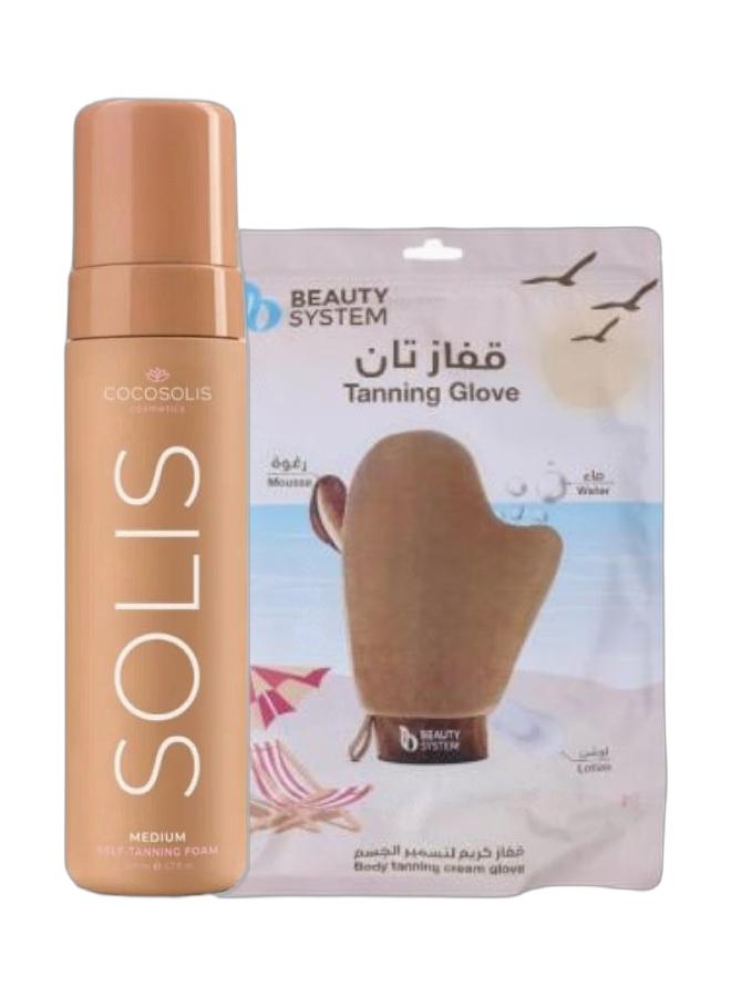 COCOSOLIS Solis Medium Self Tanning Foam  200Ml & Body Tanning Mitt Glove for Self Tan Bundle - Image 1