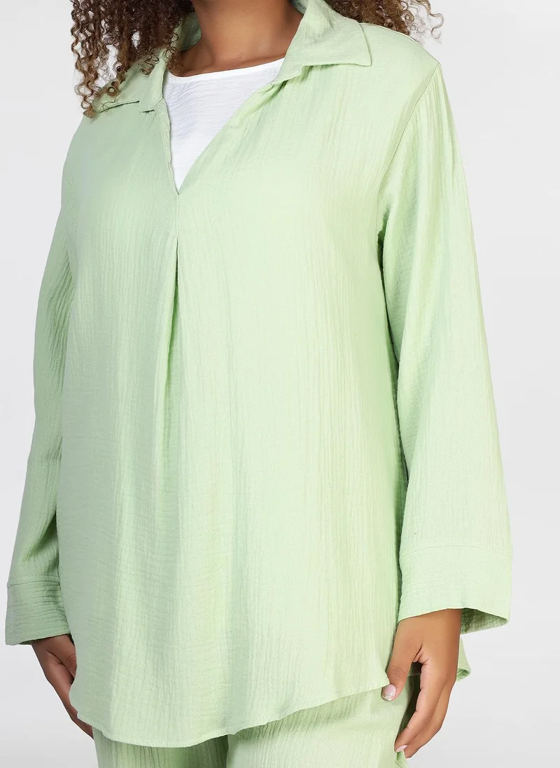 جيمي لي بوند Modest 2 PC Cotton Set Collared Long Sleeve Top and Pants