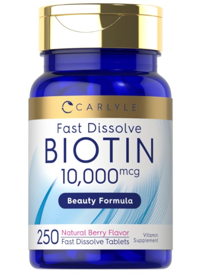 Carlyle Biotin 10000mcg | 250 Fast Dissolve Tablets | Max Strength | Vegetarian, Non-GMO, Gluten Free Supplement