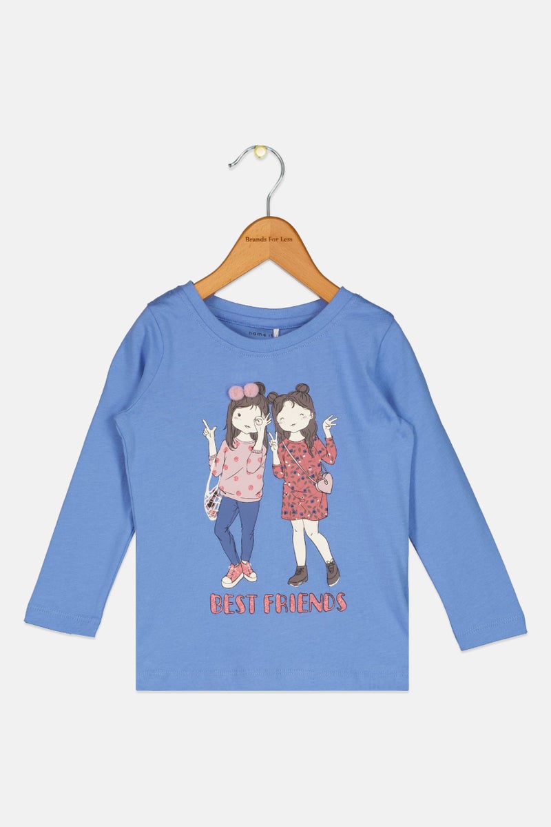 NAME IT Toddlers Girl Graphic Print Long Sleeves Top, Slate Blue - Image 1