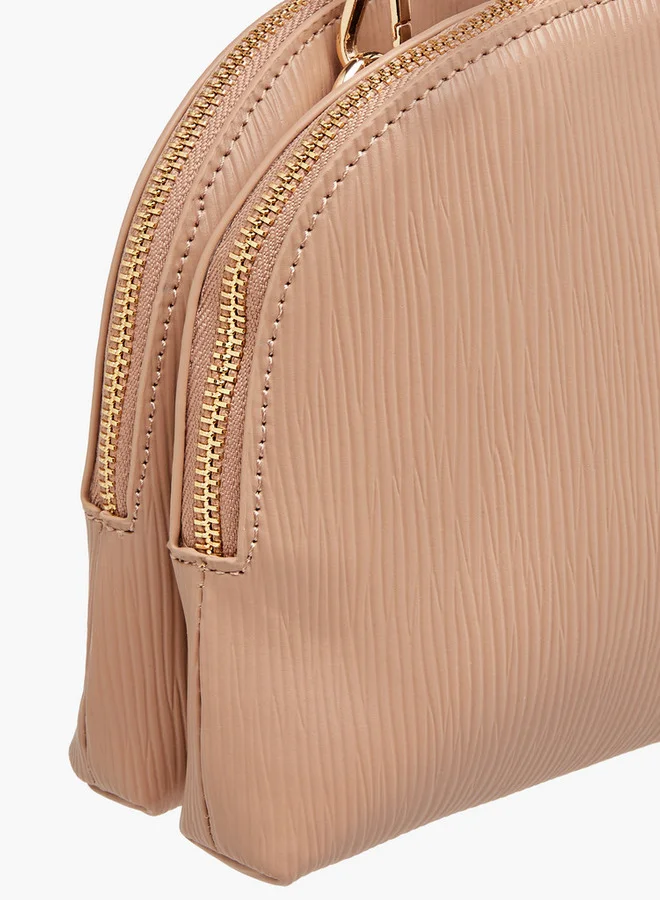 Flora Bella By Shoexpress Women's Textured Dome Bag with Detachable Strap and Zip Closure