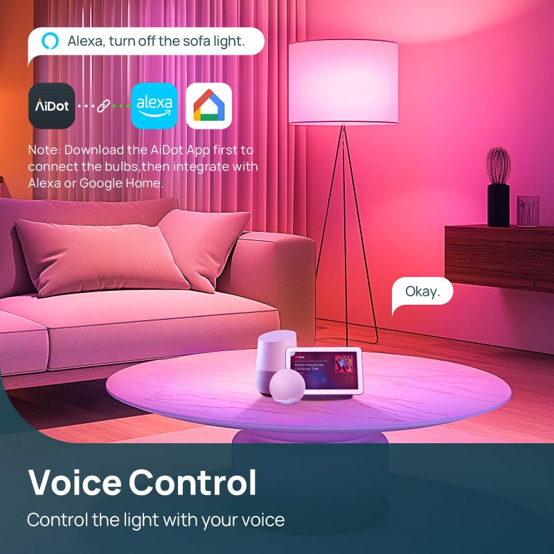 Linkind Smart Light Bulbs, 1600LM (100W Equivalent) Smart Bulb, Work with Alexa & Google Home, RGBTW Color Changing Bulb Music Sync, 2.4GHz Wi-Fi & Bluetooth, LED Alexa Light Bulbs 14W, A21 E26, 2Pack - Image 4