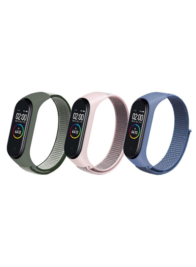 O Ozone Nylon Straps for Xiaomi Mi Band 7/6/5 Soft Breathable Sport Replacement Strap Wristband Sport Band - Deep Olive & Pink Sand & Cape blue - Image 1