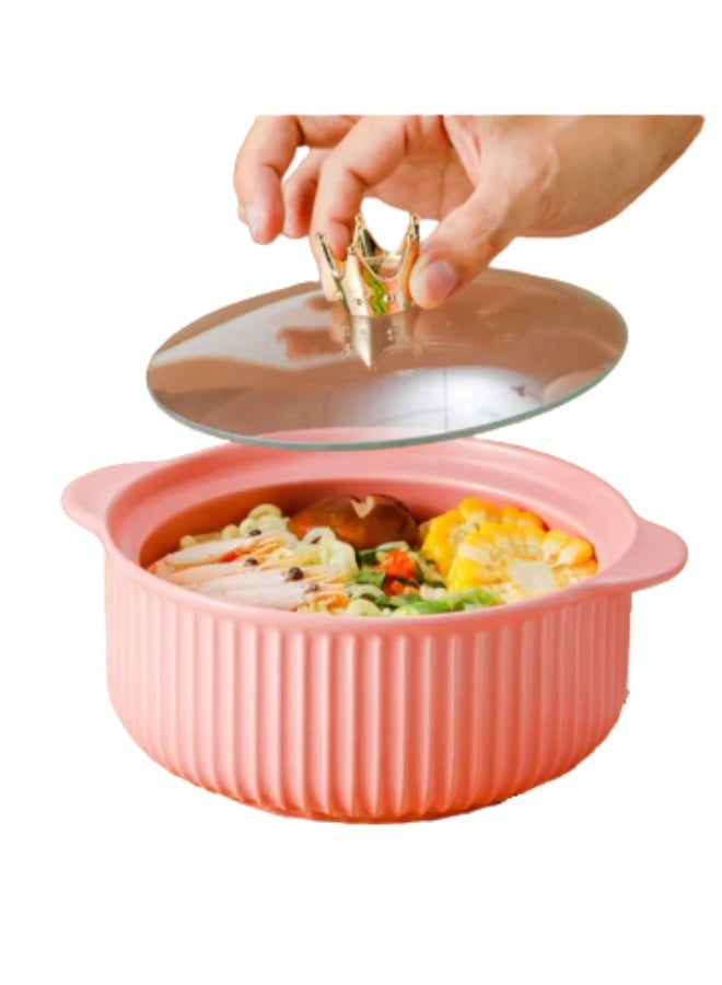 وعاء حساء سيراميك بمقبض مزدوج مقاس 15 سم - وعاء عميق مقاوم للحرارة من البورسلين للنودلز والأرز واليخنات والسلطات - آمن للاستخدام في الميكروويف وغسالة الأطباق، أدوات مائدة متينة للمطبخ - Image 1