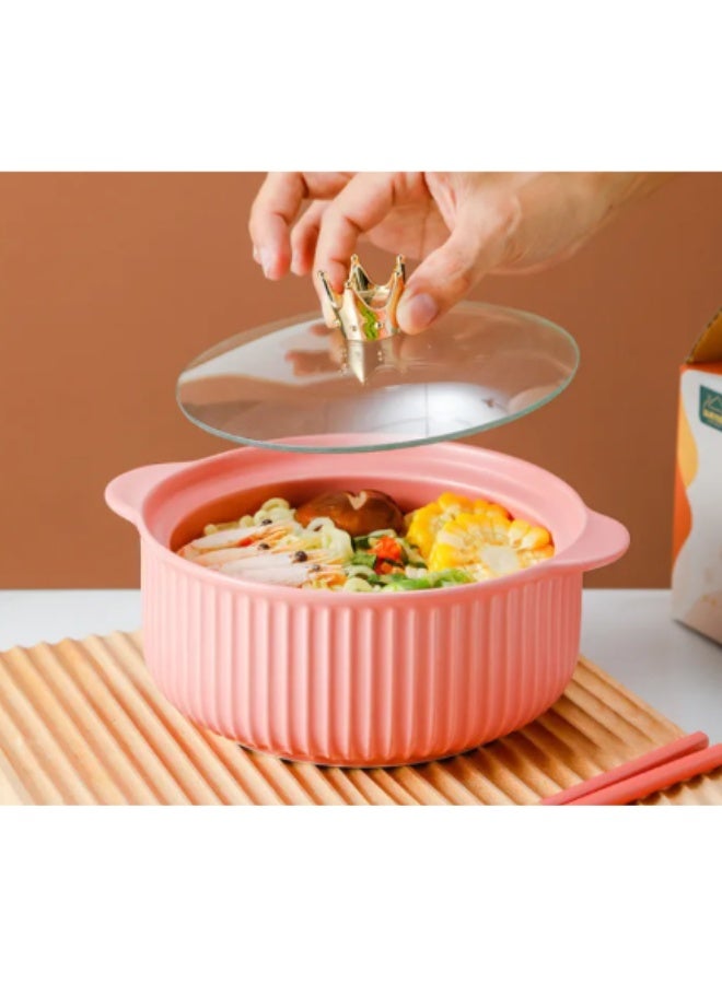 وعاء حساء سيراميك بمقبض مزدوج مقاس 15 سم - وعاء عميق مقاوم للحرارة من البورسلين للنودلز والأرز واليخنات والسلطات - آمن للاستخدام في الميكروويف وغسالة الأطباق، أدوات مائدة متينة للمطبخ - Image 3