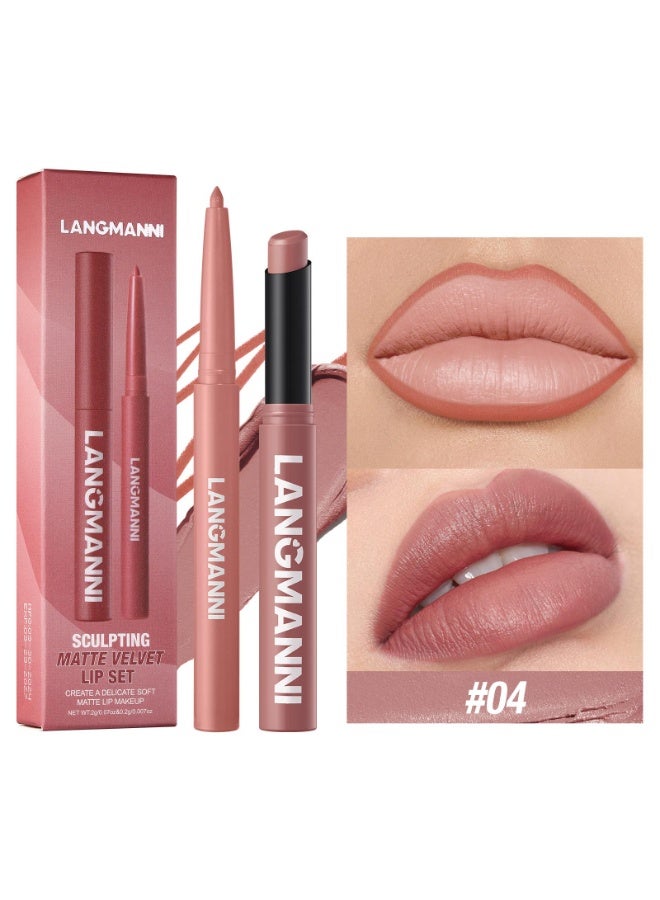 LANGMANNI 2-in-1 Slant Tip Lipstick & Lip Liner Set Long Lasting Matte Lip Makeup - Image 1