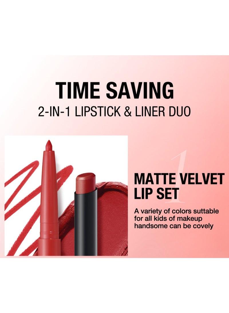 LANGMANNI 2-in-1 Slant Tip Lipstick & Lip Liner Set Long Lasting Matte Lip Makeup - Image 2