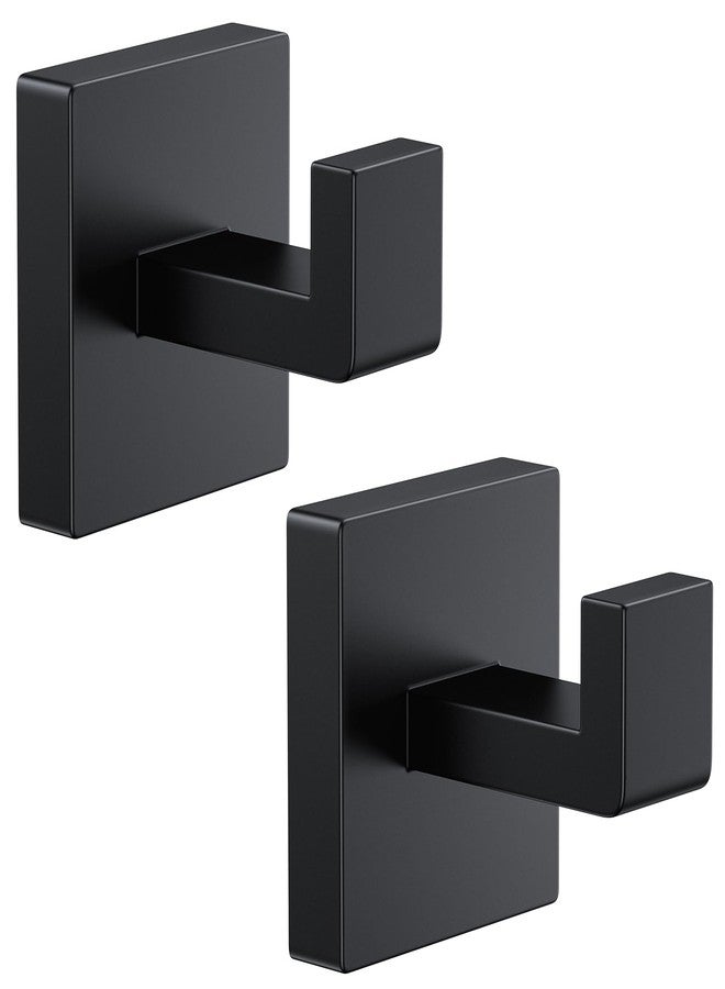 Kruodop 2 PCS Towel Hooks for Bathroom, Wall Mount Towel Holder, Black Matte Wall Robe Hook,Square Stainless Steel Door Hanger Towel Hook for Kitchen, Bedroom,Hotel,Pool,Coats - Image 1