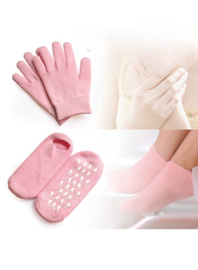 2 Pairs of Moisturising Gel Socks with Gel Gloves for Repairing Softening Cracked Feet, Reusable Foot Mask Socks for Callus Removal, Women's Spa Foot Care (Pink color) - Image 1