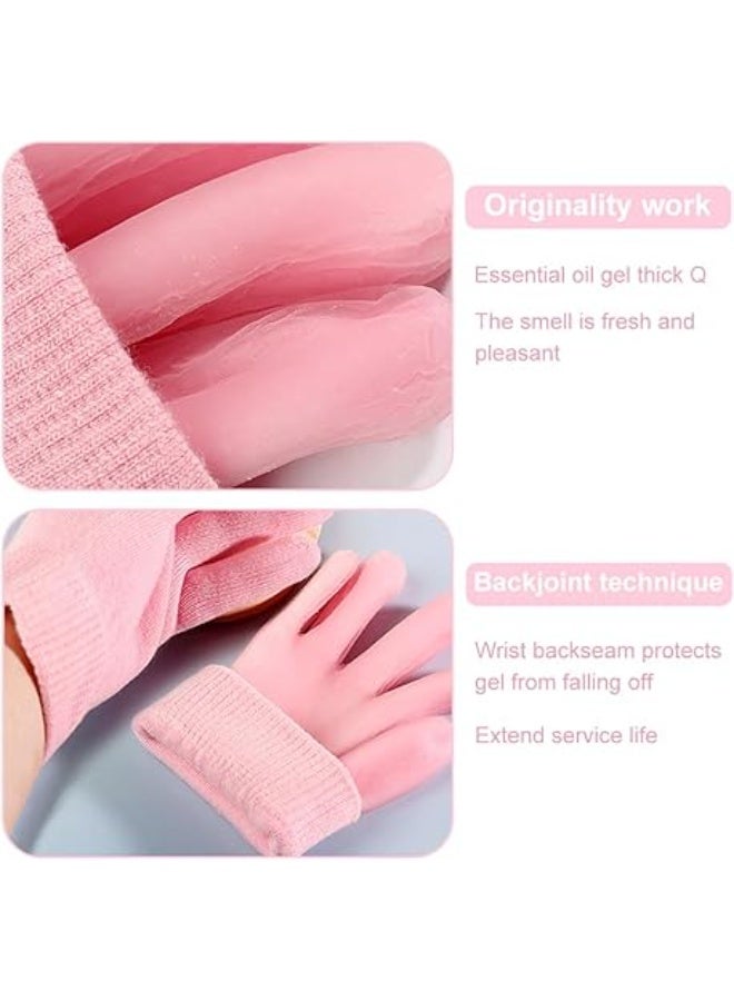 2 Pairs of Moisturising Gel Socks with Gel Gloves for Repairing Softening Cracked Feet, Reusable Foot Mask Socks for Callus Removal, Women's Spa Foot Care (Pink color) - Image 2