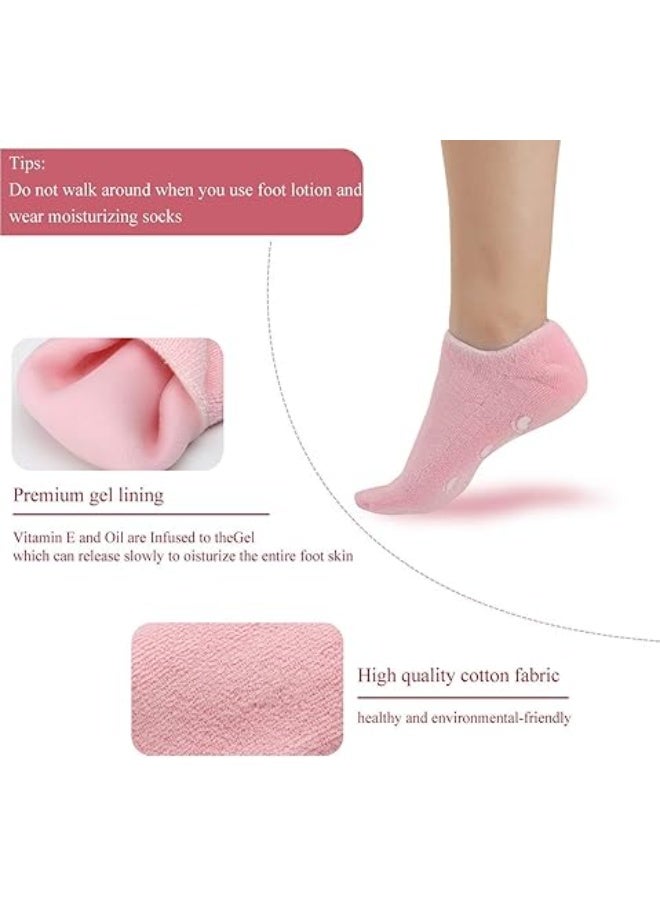 2 Pairs of Moisturising Gel Socks with Gel Gloves for Repairing Softening Cracked Feet, Reusable Foot Mask Socks for Callus Removal, Women's Spa Foot Care (Pink color) - Image 3