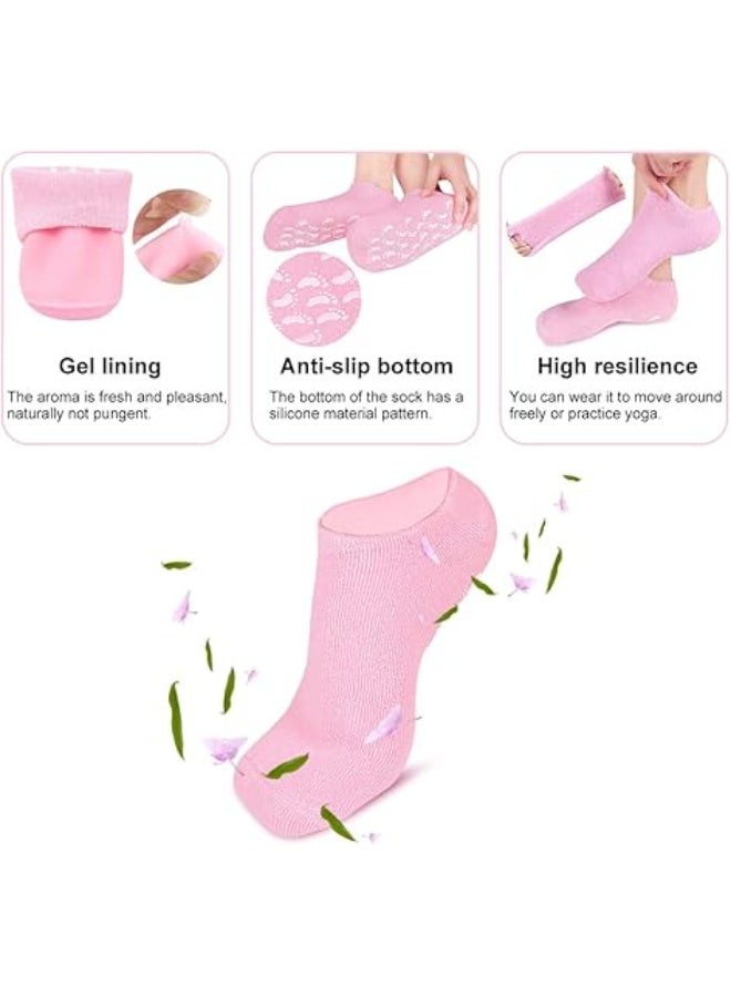 2 Pairs of Moisturising Gel Socks with Gel Gloves for Repairing Softening Cracked Feet, Reusable Foot Mask Socks for Callus Removal, Women's Spa Foot Care (Pink color) - Image 4