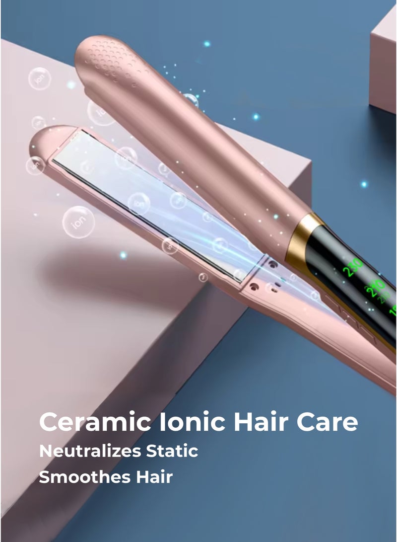 مكواة فرد الشعر بشاشة رقمية - 2 في 1 لفرد وتجعيد الشعر، 6 إعدادات حرارة حتى 230°م، تصميم مضغوط وسهل الحمل للسفر (أسود) - Image 4