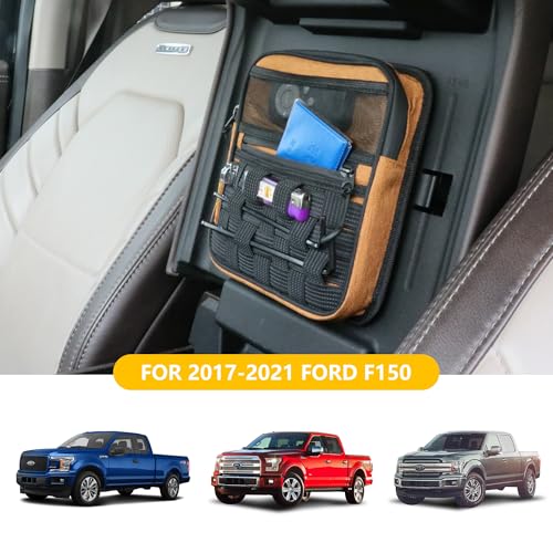 RERPRO منظم تخزين كونسول مركزي RERPRO متوافق مع فورد F150 2017 2018 2019 2020 2021 ملحقات منظم الكونسول حقيبة مخفية مع حزام تكتيكي لوحة مولي، برتقالي - Image 2